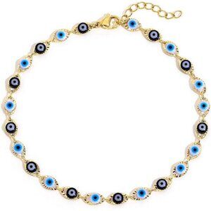 Evil Eye Anklet Bracelet for Women 14K Gold Plated Beach Foot Anklet